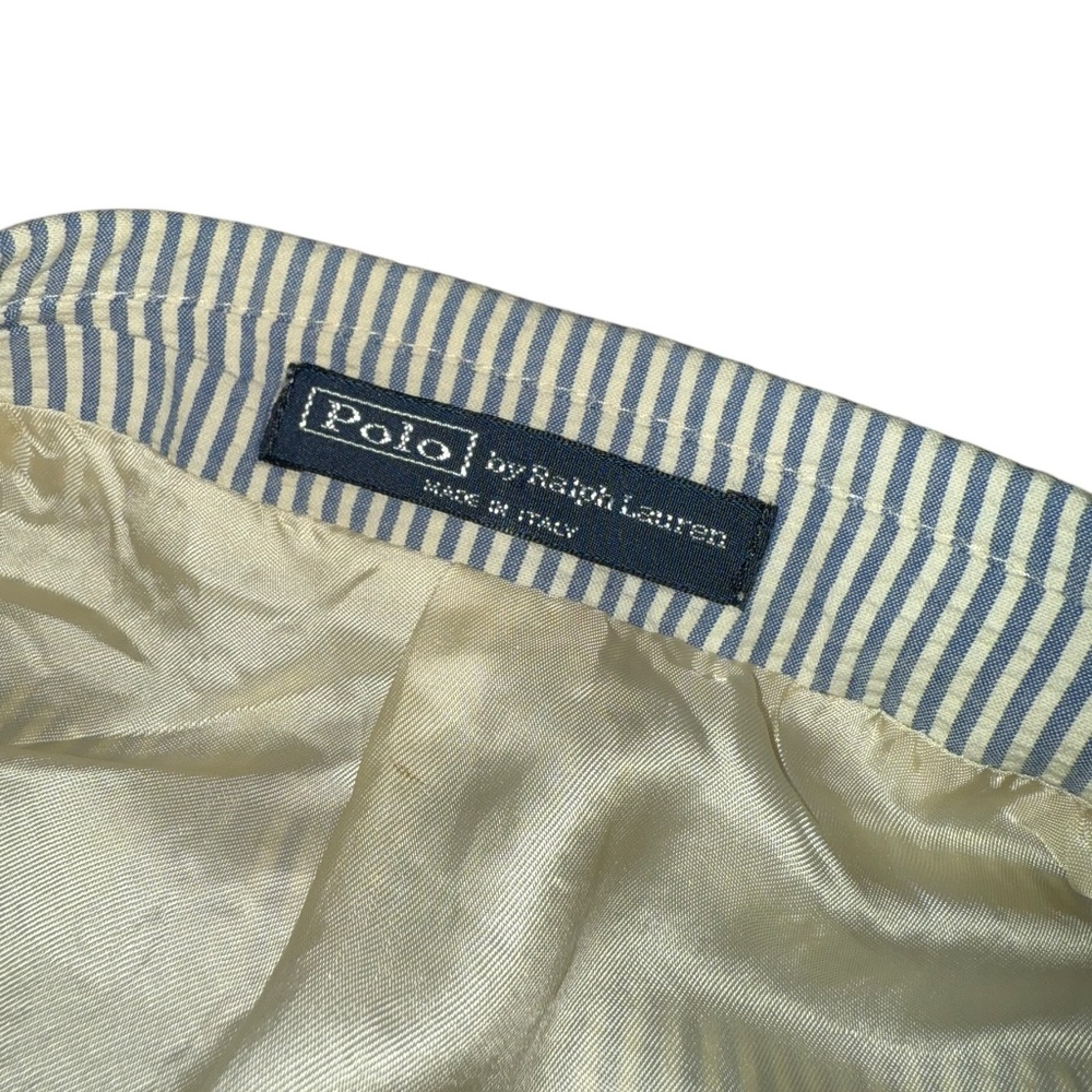 Polo Ralph Lauren Blazer Jacket Mens 42L White Blue Striped Seersucker Italy EUC - Picture 3 of 16